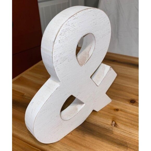 Large White Ampersand home decoration Valentine rustic farmhouse distressed - Picture 1 of 7